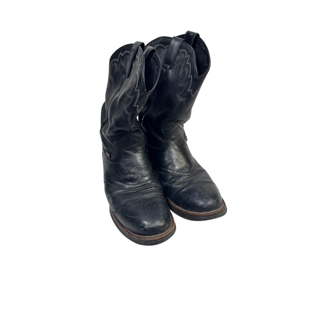 Justin Men Black Leather J-Flex Western Roper Cowboy Boots Round Toe Mens 8